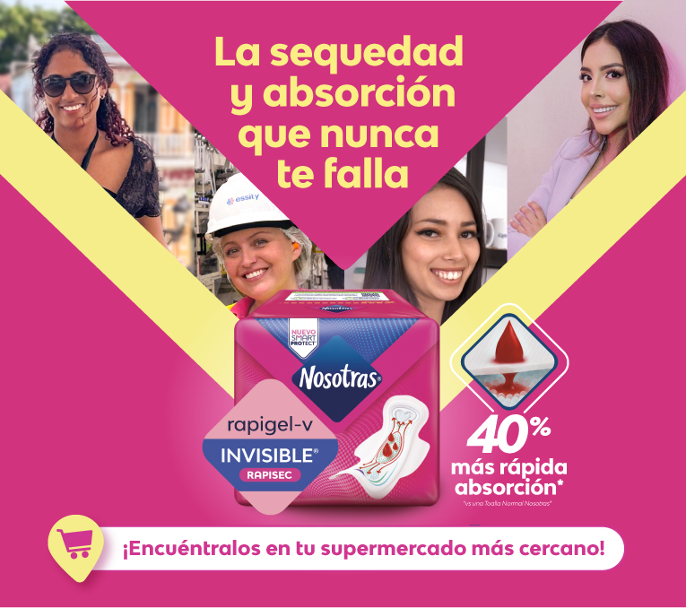 Infográfico Toallas Nosotras® Invisible Rapigel - Sequedad y absorción